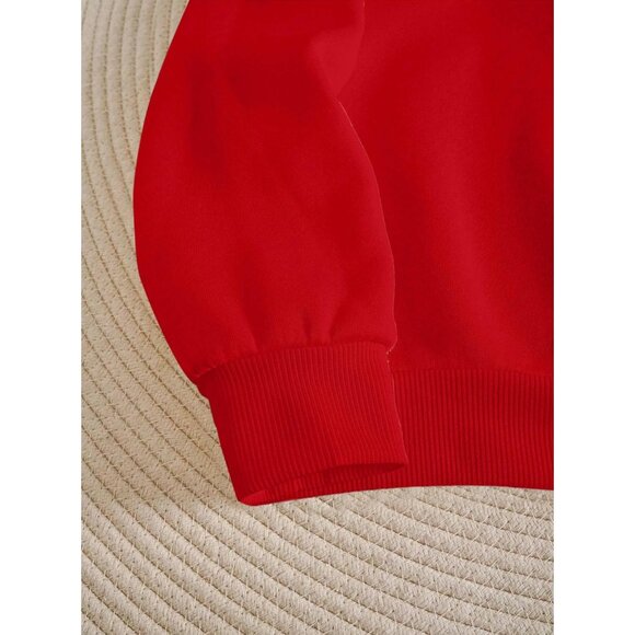 ⚡Women Red Brooklyn Imported Graphic Crewneck Long Sleeve Pullover Sweatshirt - Picture 3 of 5